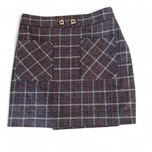 Express Women’s Plaid Mini Skirt Red Gray White Coquette Goth Dark Academia Work